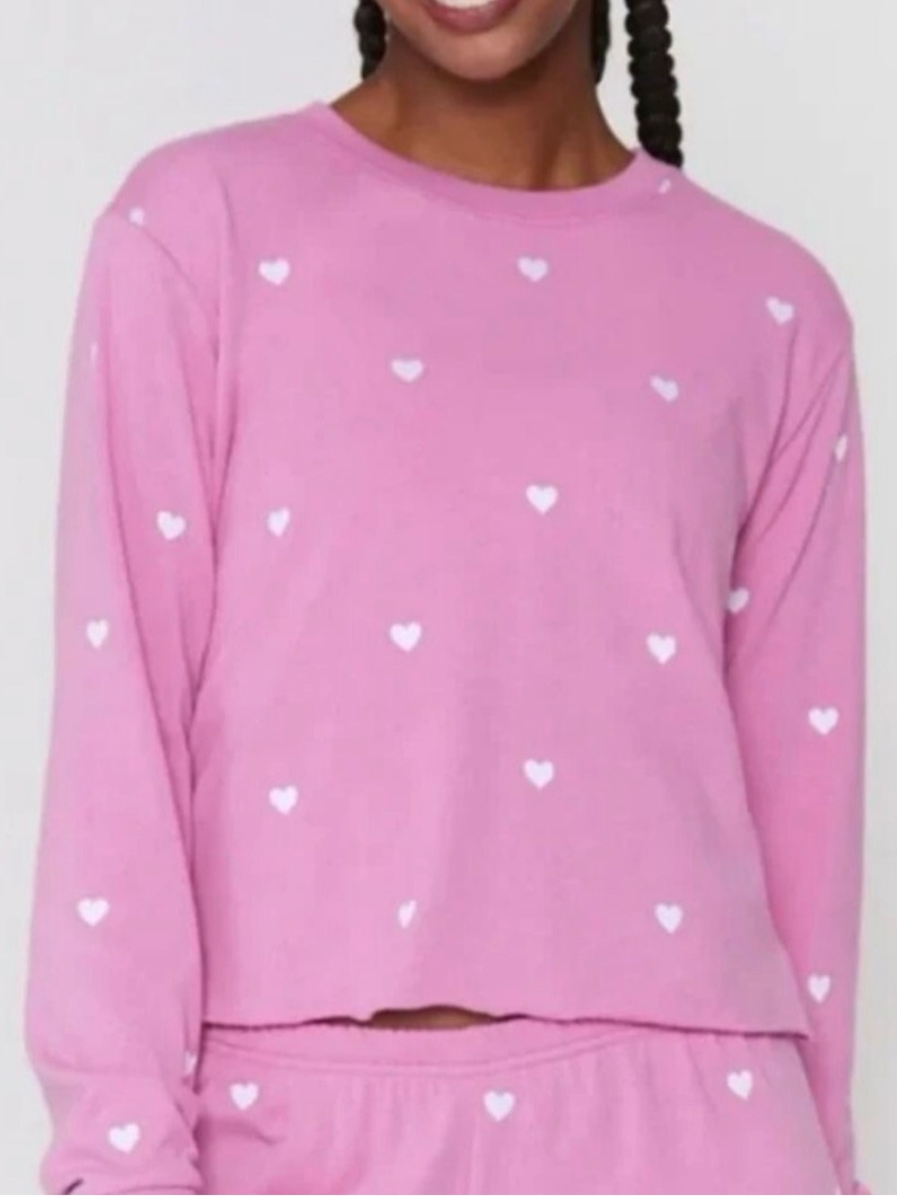 Spiritual Gangster Vintage Hearts Terry Cloth Cropped Sweatshirt Size Small
